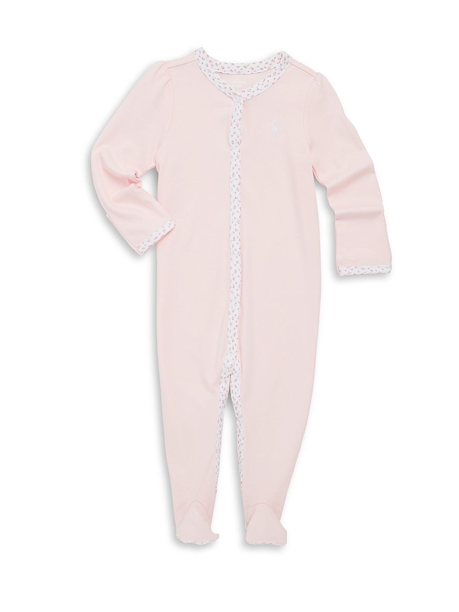 Baby Girl's Floral-Trim Cotton Footie - Pink - Size 9 Months