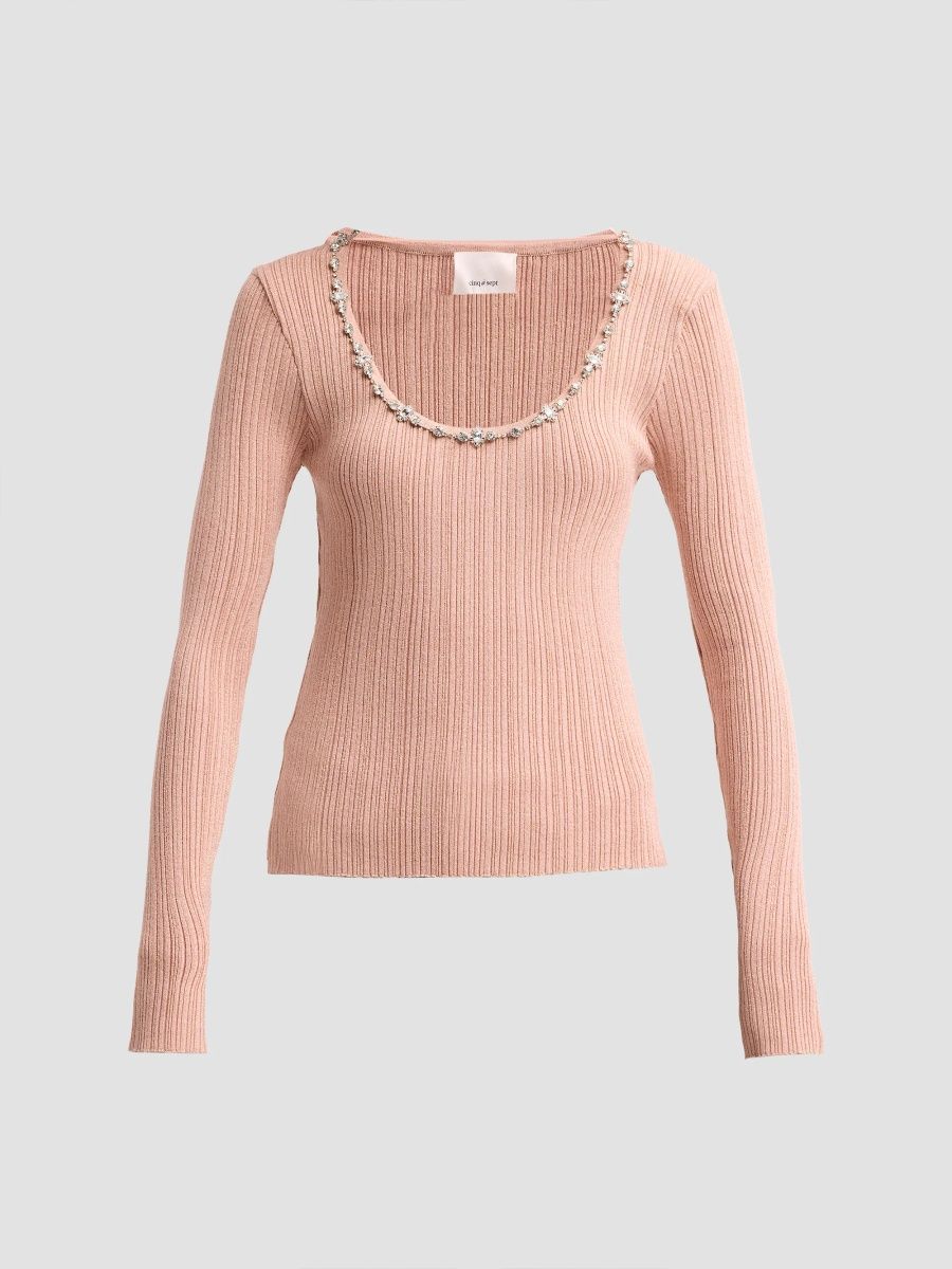 Women's Aminta Scoopneck Rib-Knit Top - Blush Petal Silver - Size XL