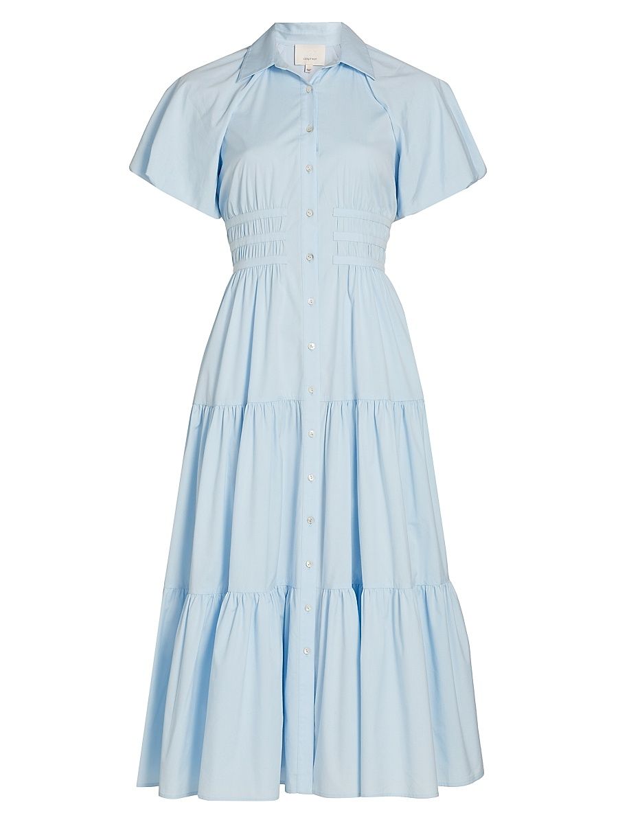 Women's Maggio Stretch Cotton Midi-Shirtdress - Whispering Sky - Size 10