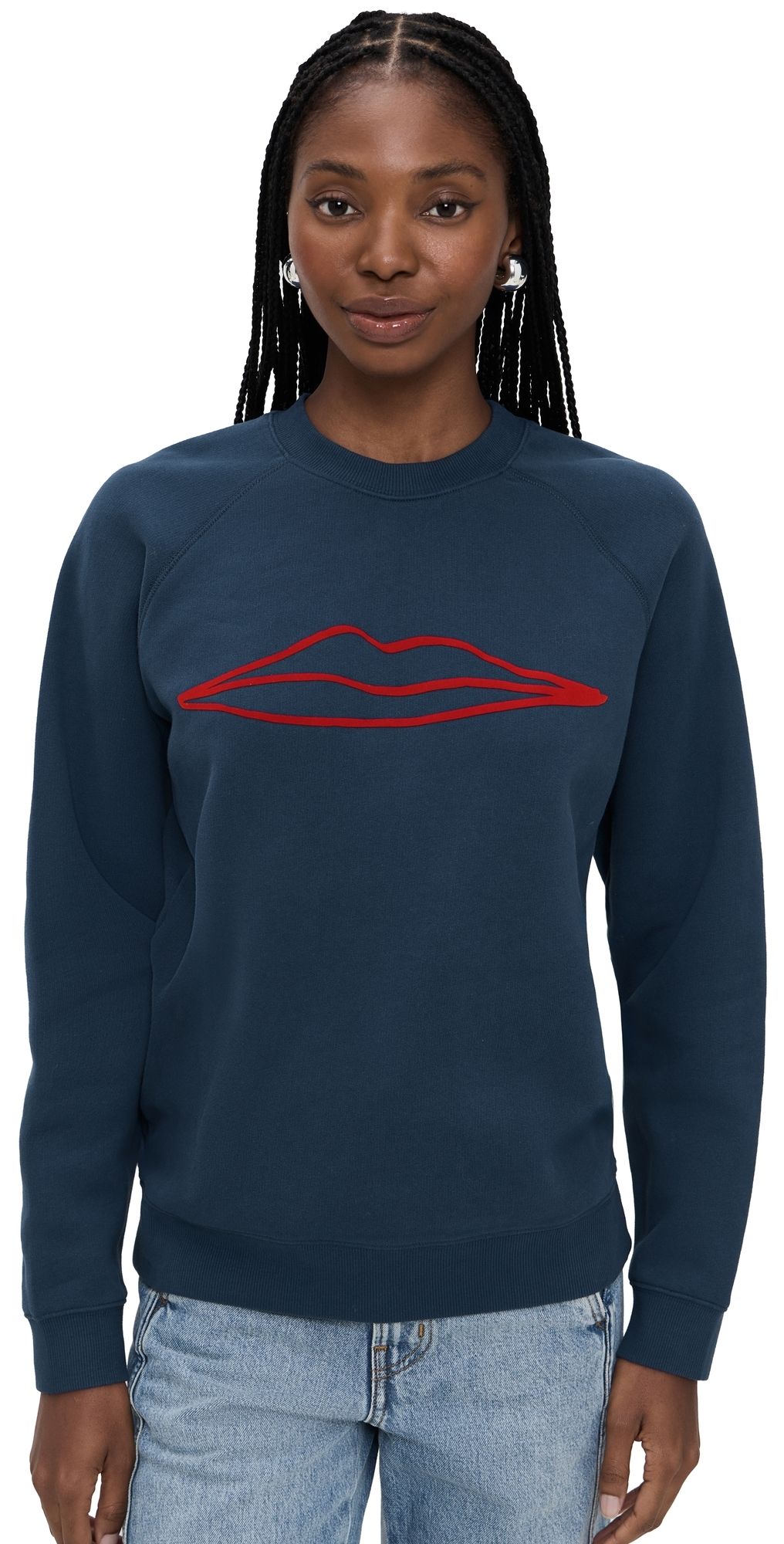 Clare V. Flocked Surrealisme Lips Sweatshirt Navy M