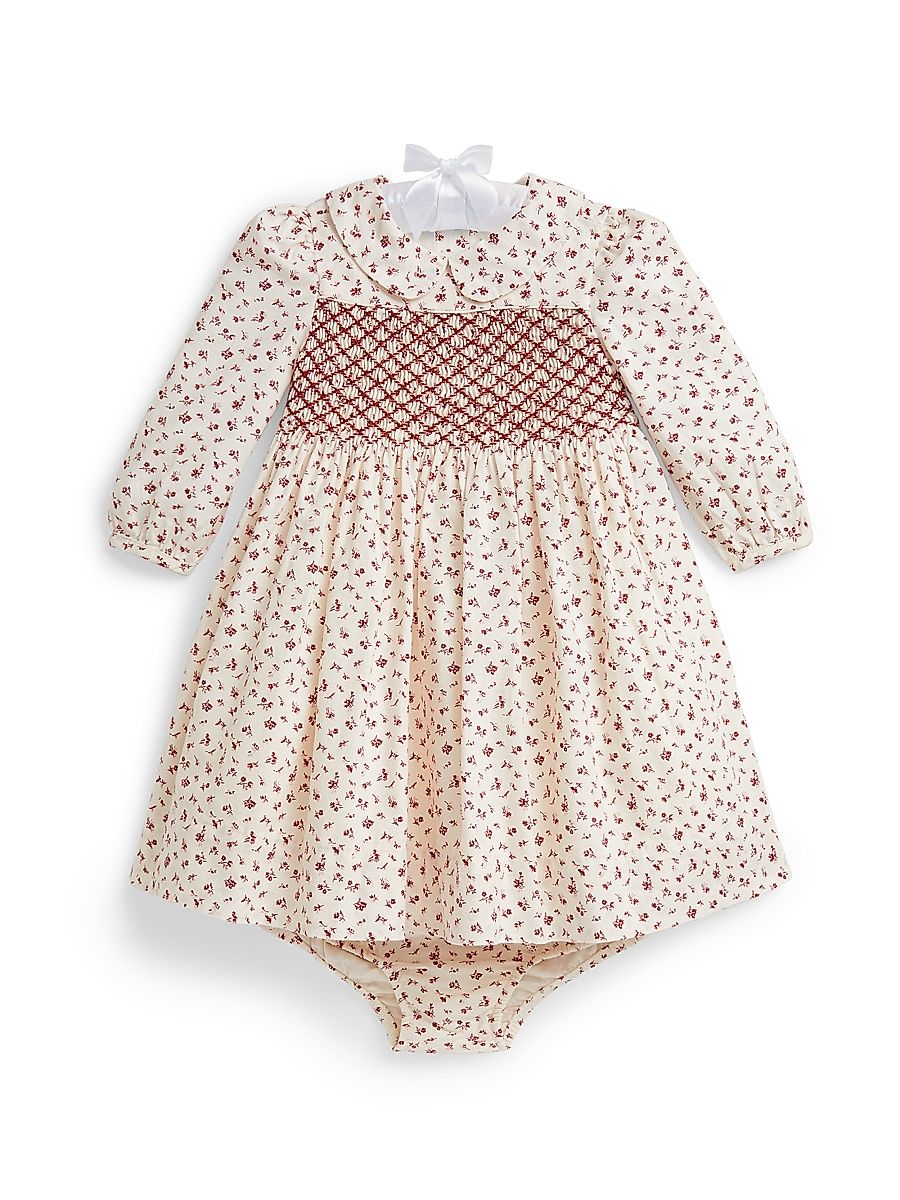 Baby Girl's Cotton Twill Collared Dress & Bloomers Set - Snow Bud Floral - Size 9 Months