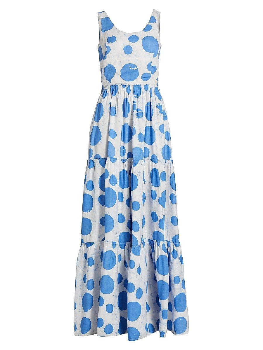 Women's Busayo Idowu Printed Maxi Dress - White Light Blue - Size Small