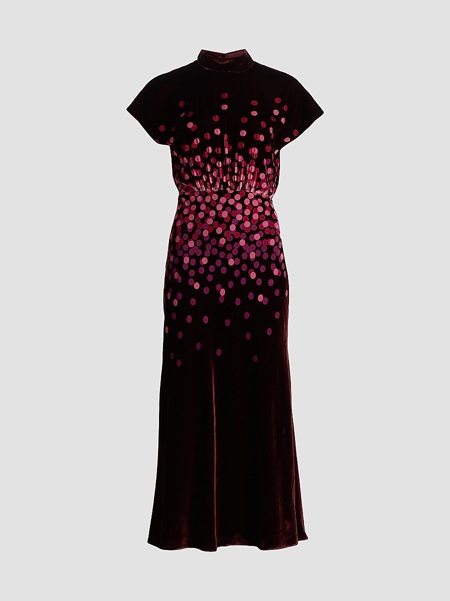 Saloni Women's Fabienne Polka Dot Velvet Dress - Starlight Berry Placement - Size 12