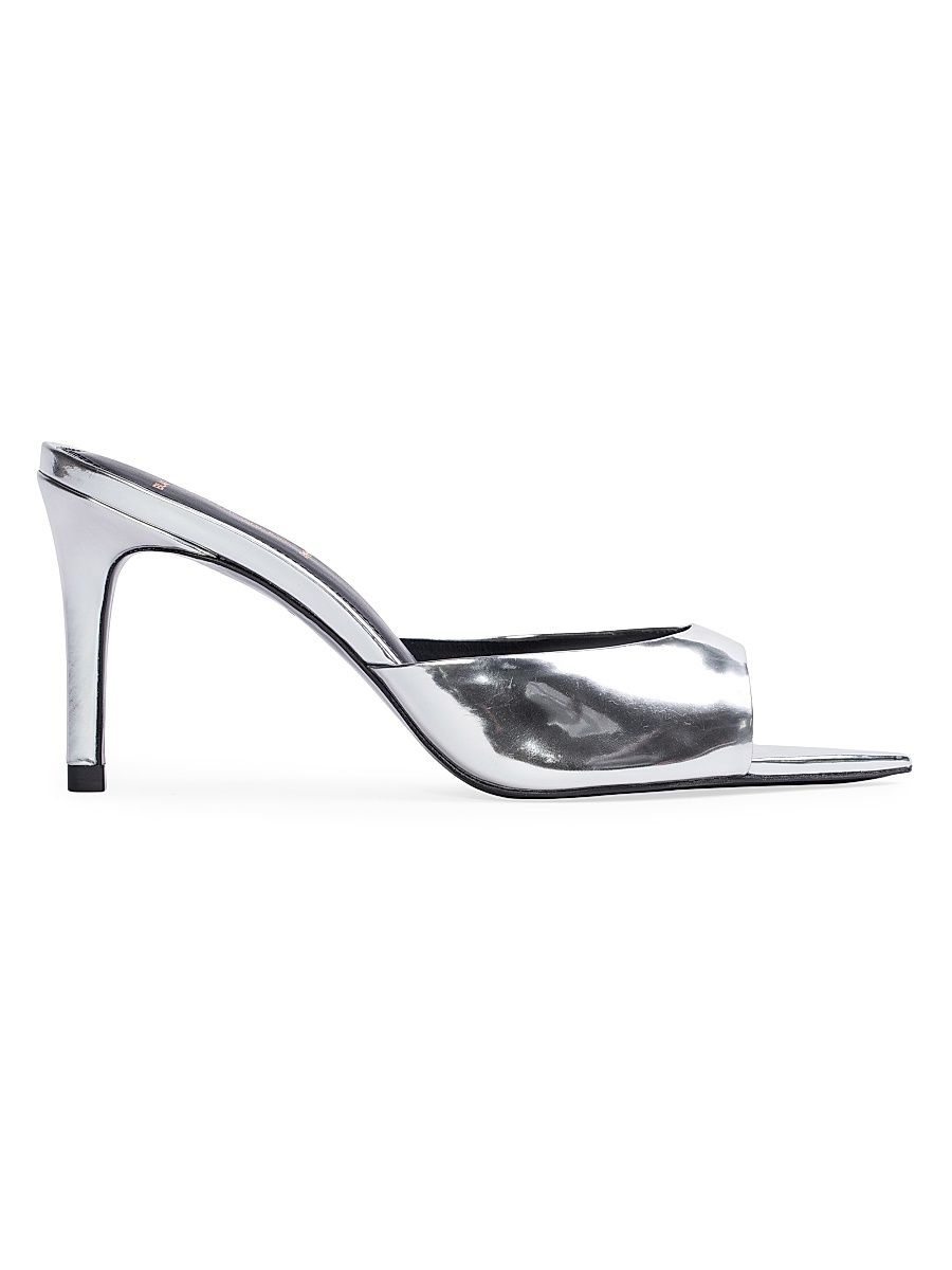 Women's Brea 80MM Patent Leather Mules - Silver Mirror Metallic - Size 10