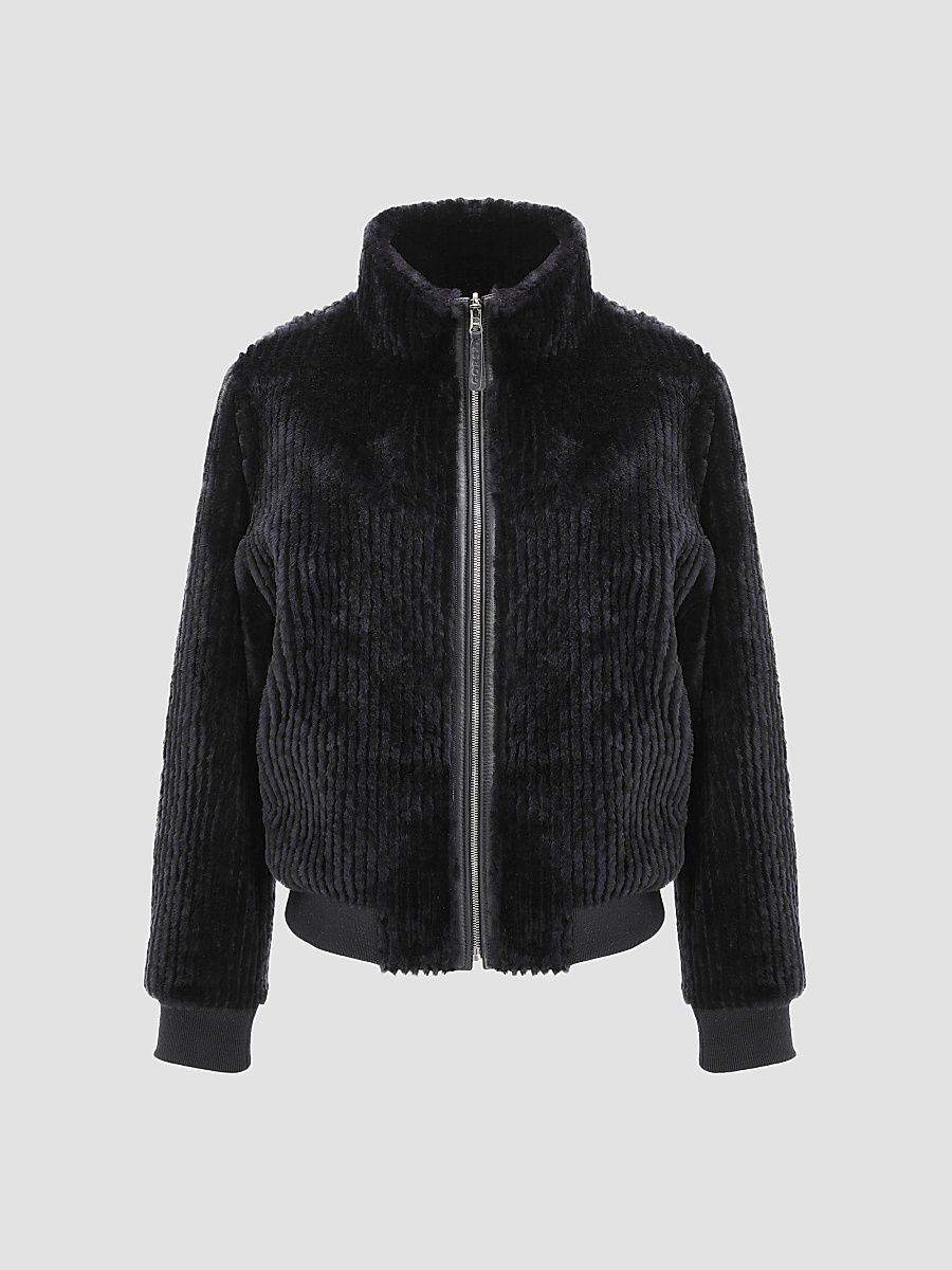 Gorski Women's Reversible Select Grooved Shearling Lamb Insignia Coat - Navy - Size Large