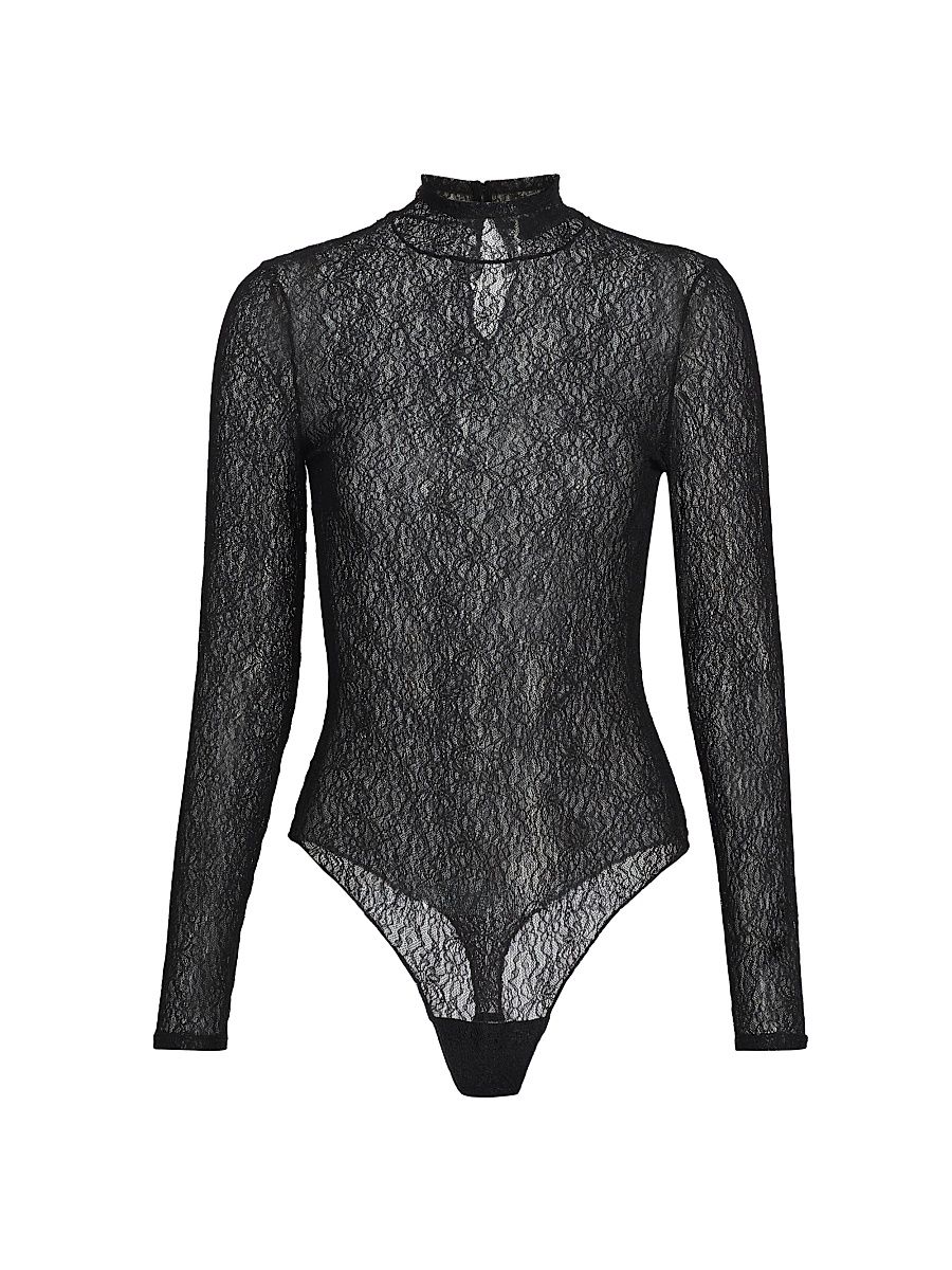 Women's Nate Lace Mock Turtleneck Bodysuit - Black - Size Medium