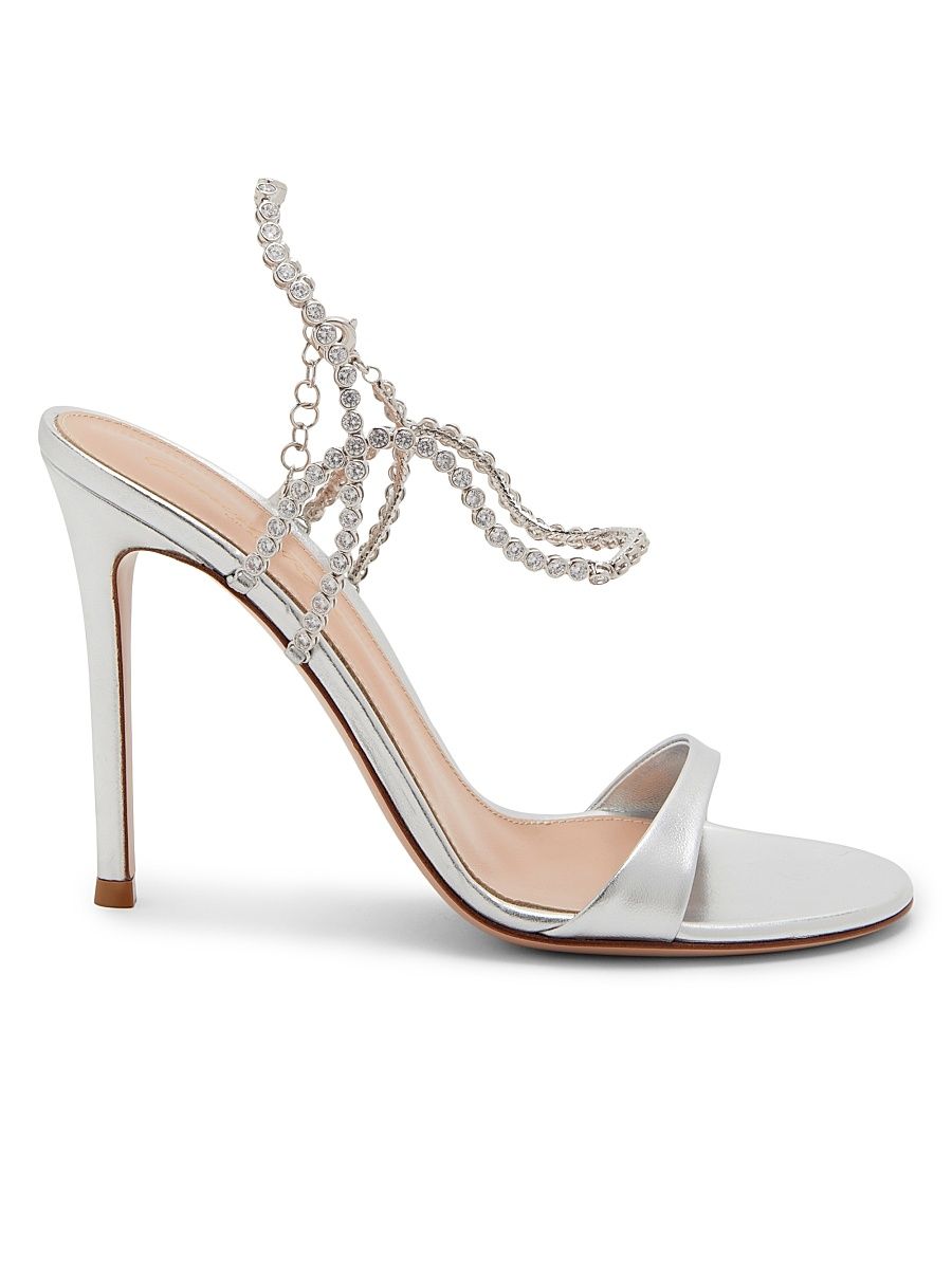 Women's 105MM Embellished Metallic Leather Sandals - Silver - Size 9