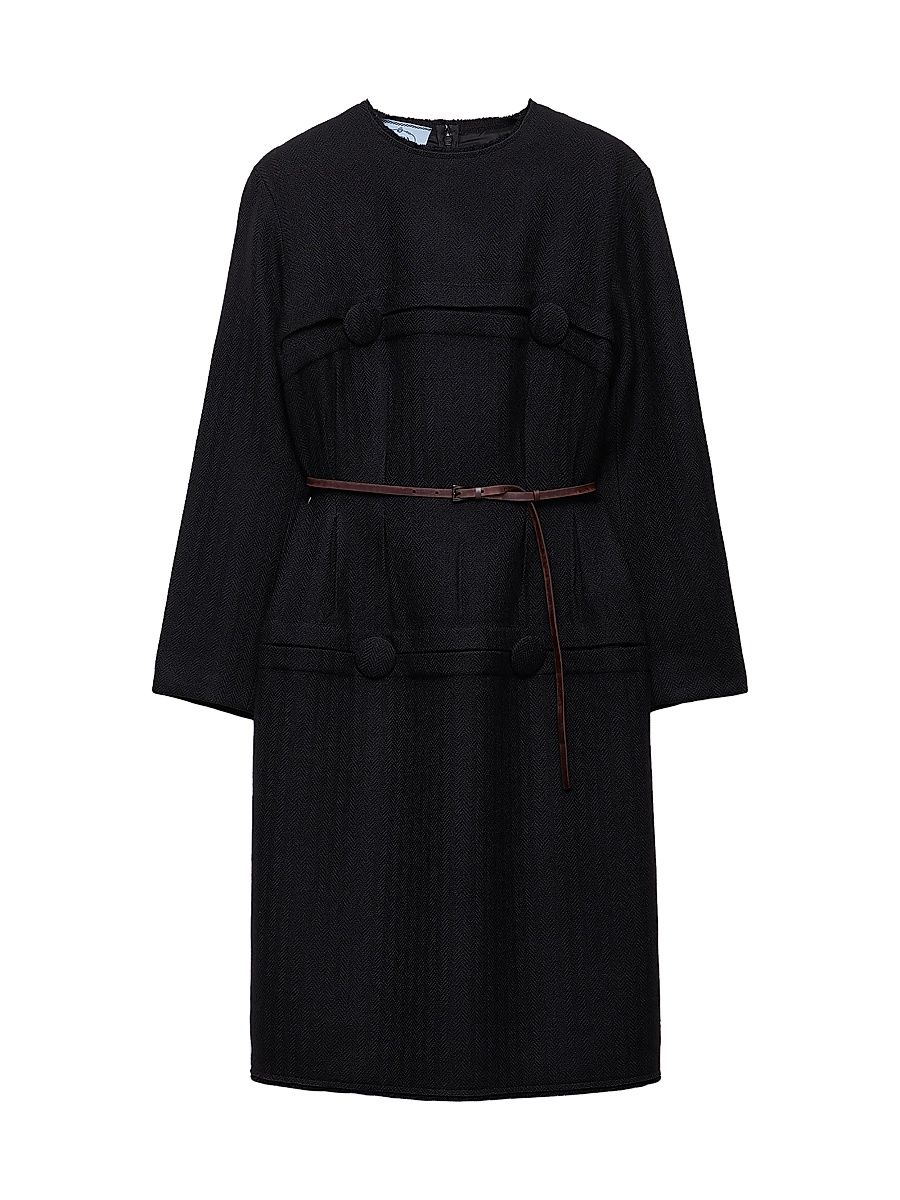 Women's Chevron Wool Dress with Belt - Black - Size 0