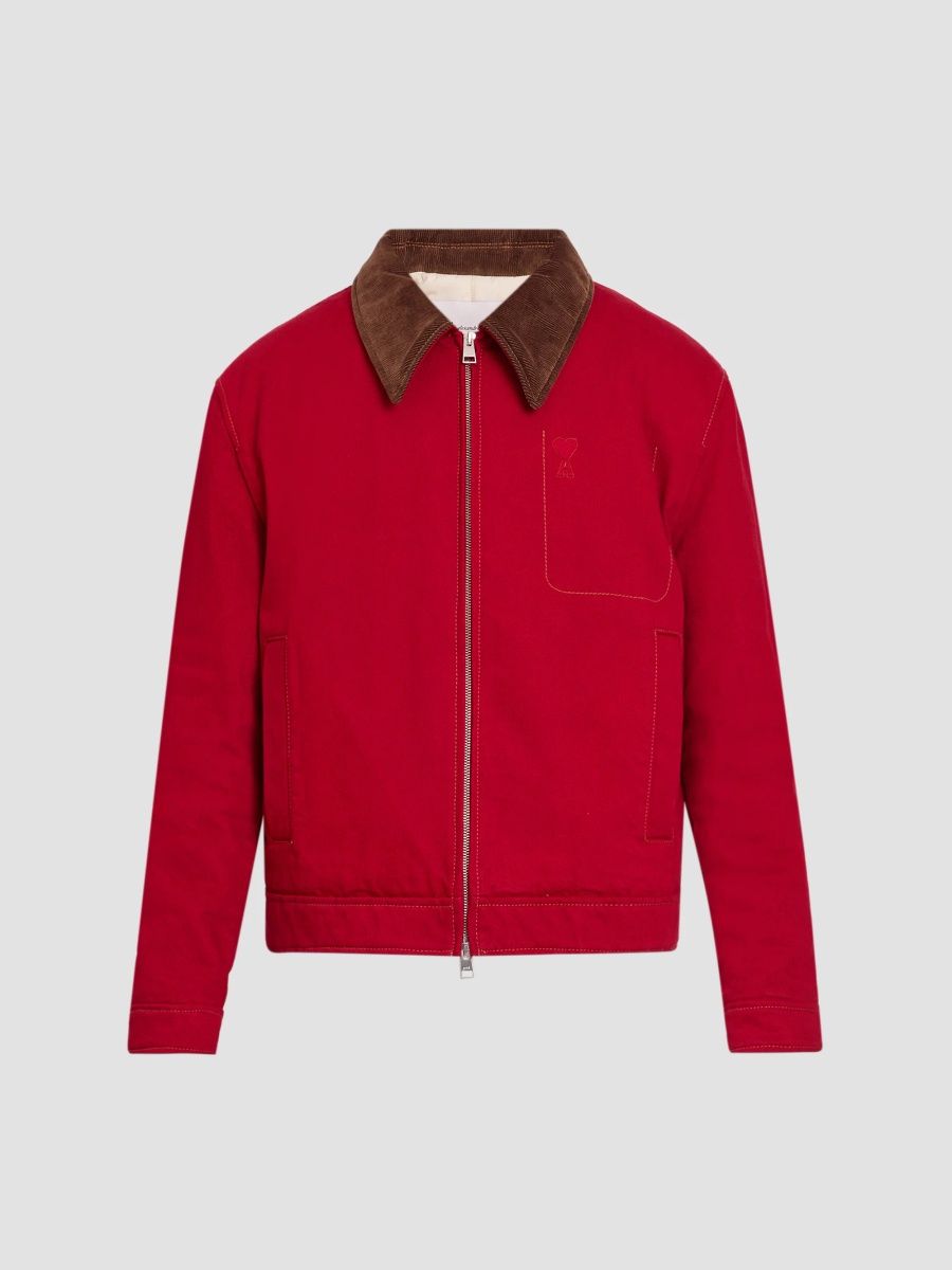 AMI Paris Men's Ami De Coeur Velvet Collar Jacket - Rouge Rubis - Size XXL