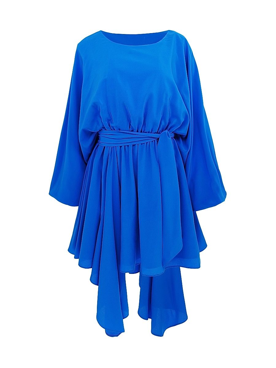 Women's Naila Silk Tie-Waist Long-Sleeve Minidress - Azure - Size Small