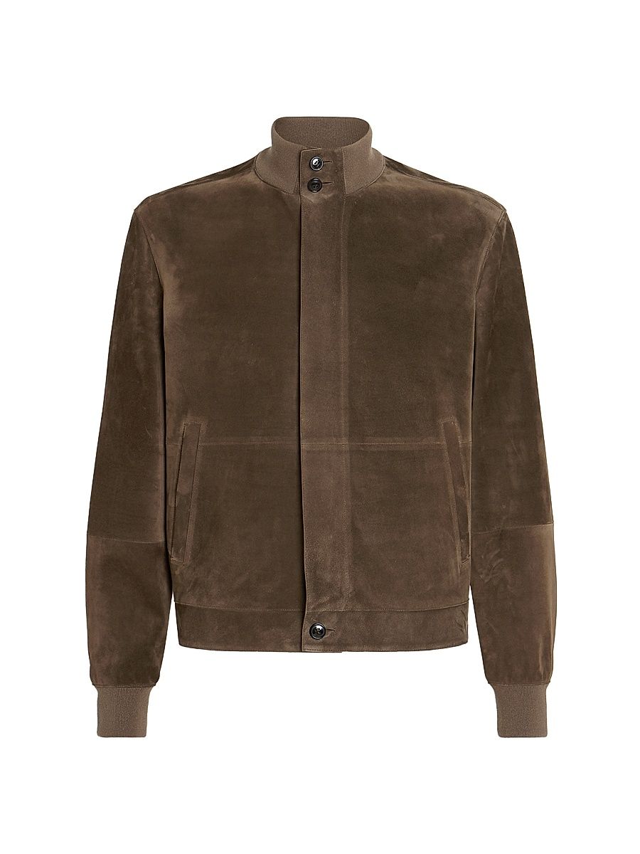 Men's Leather Blouson Jacket - Brown - Size 46