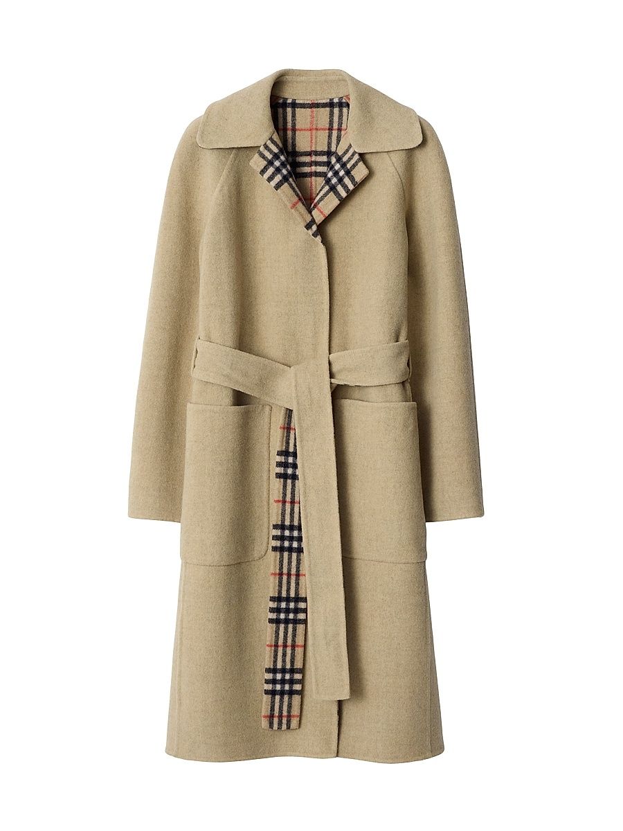 Women's Turnbridge Wool Reversiable Wrap Coat - Sand Ip Check - Size 14