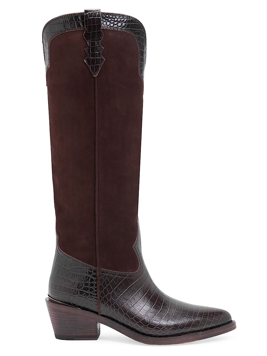 Women's Mira 55MM Croc-Embossed Leather Knee-High Boots - Moro - Size 8
