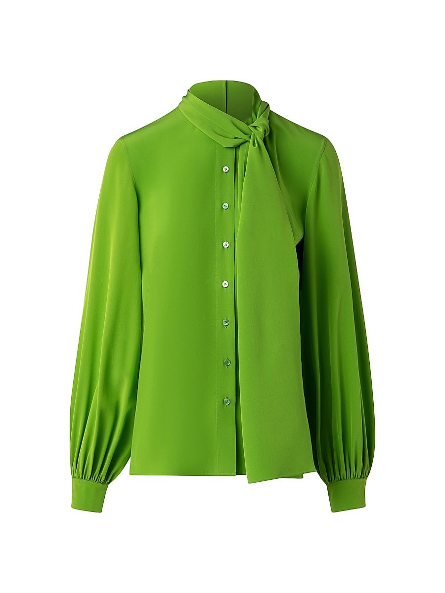 Women's Silk Crêppe Scarf Blouse - Grass Green - Size 6