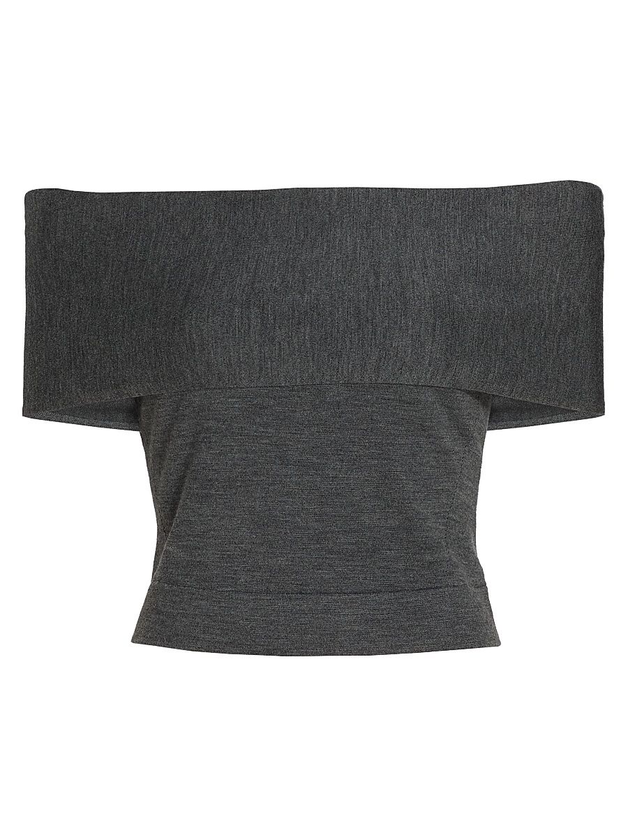 Women's Callahan Merino-Wool Off-Shoulder Top - Grey Melange - Size XS