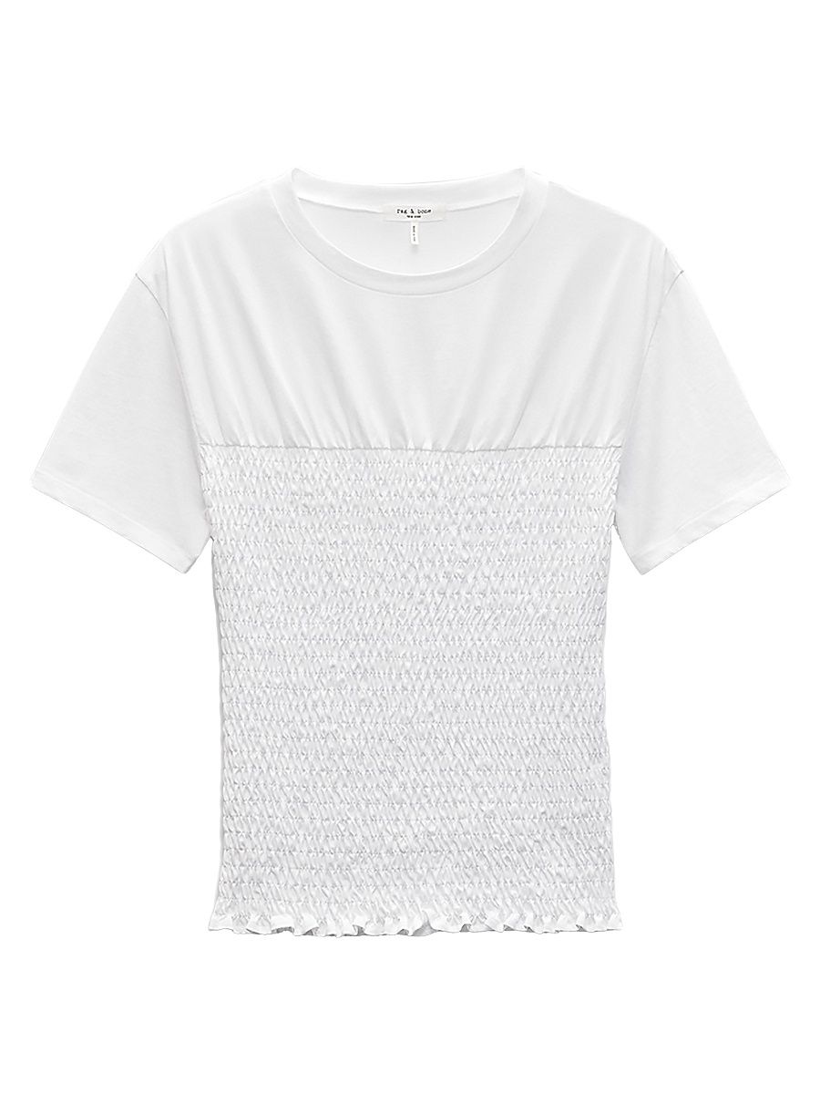 Women's Smocked Short-Sleeve T-Shirt - White - Size Medium
