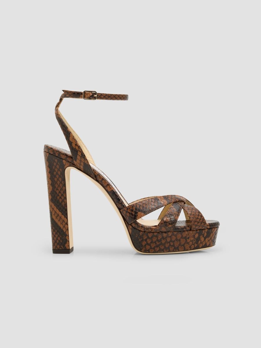 Jimmy Choo Women's Kove 120MM Python-Embossed Leather Platform Sandals - Hazel - Size 5