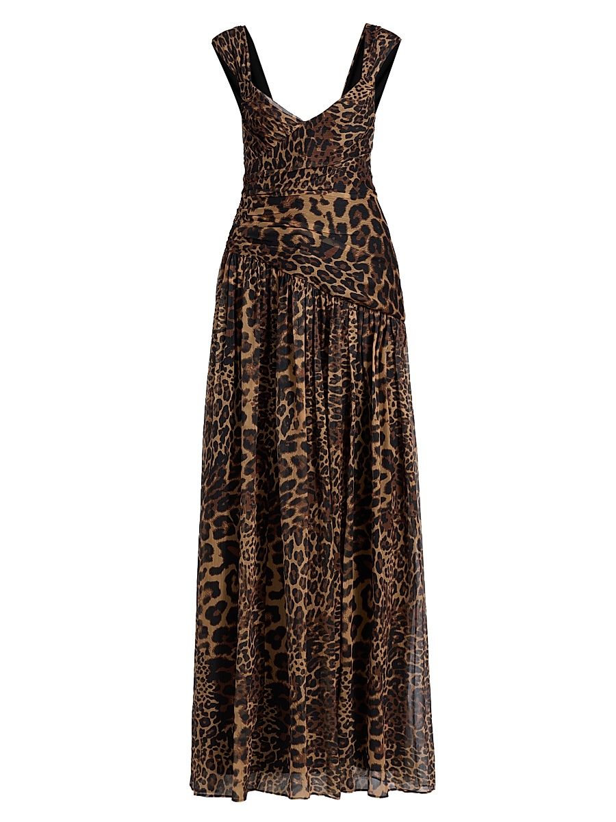 Women's Claudia Leopard-Printed Silk Chiffon Gown - Leopard - Size 14