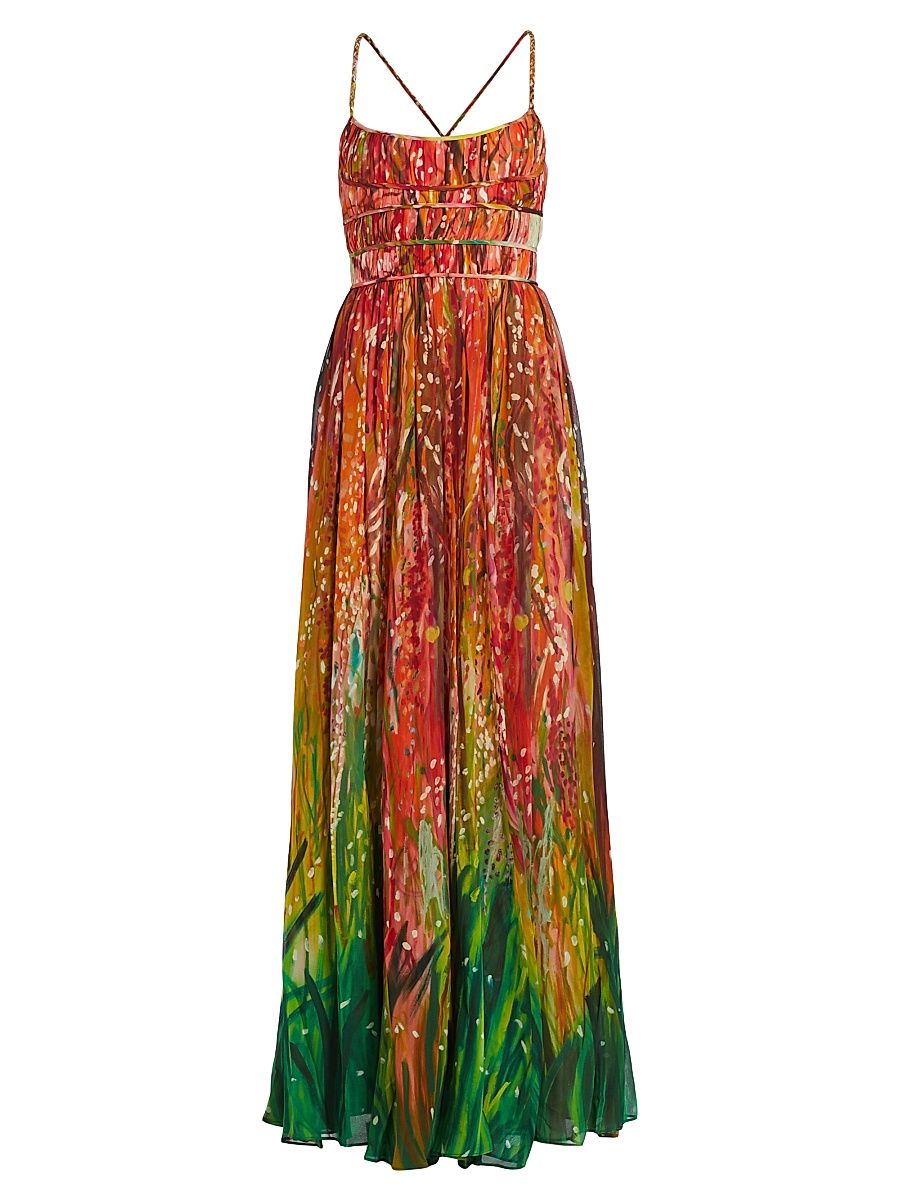 Women's Rosie Printed Silk Georgette A-Line Maxi Dress - Cherry In Lace - Size 8
