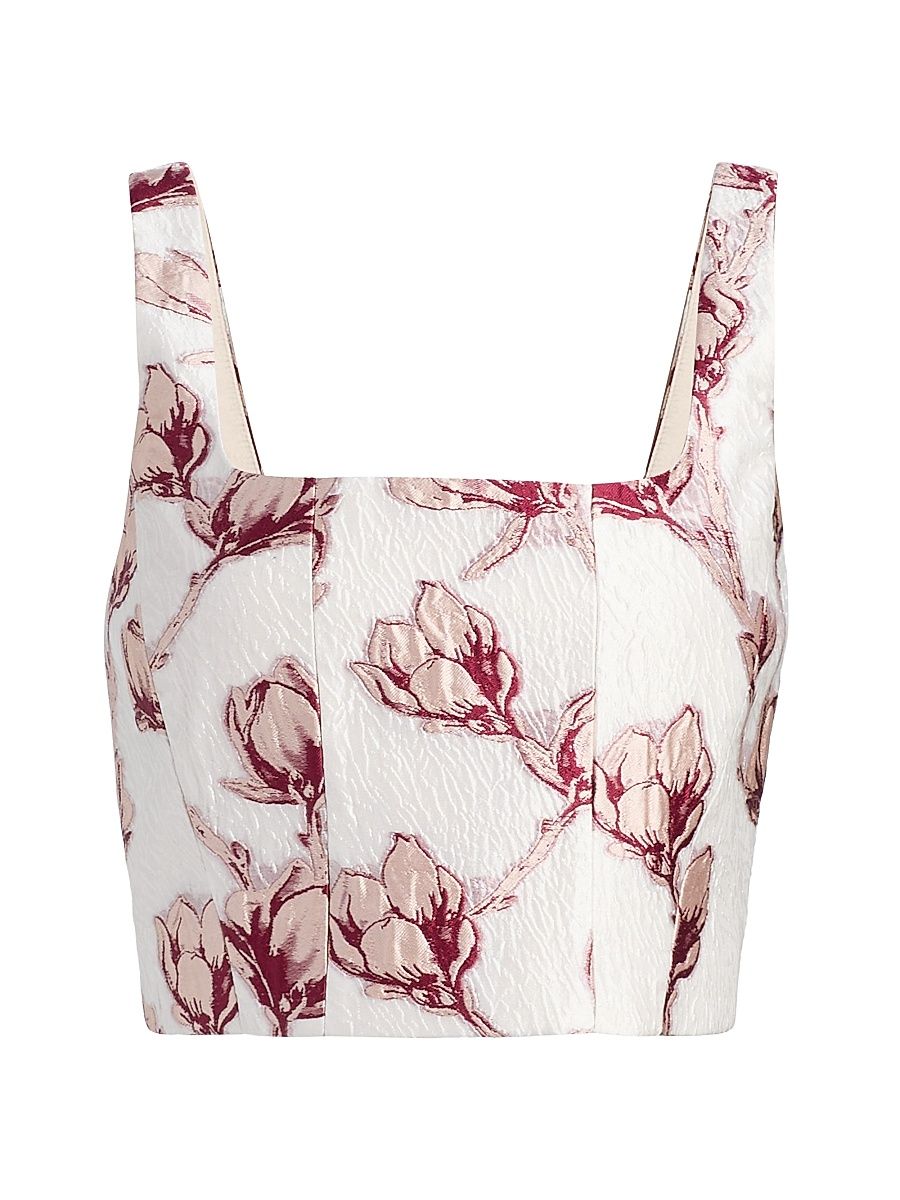 Women's Paige Floral Jacquard Crop Top - Pink White - Size Large