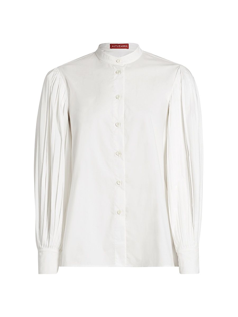 Women's Patsy Pleated-Sleeve Cotton-Blend Shirt - Optic White - Size 12