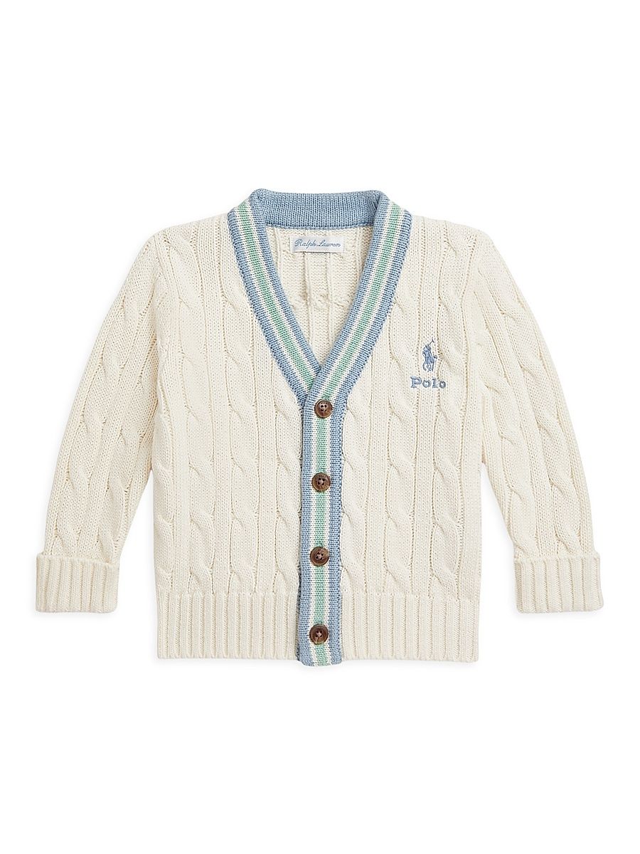 Baby Boy's Striped-Trimmed Cable-Knit Cardigan - Cream Multi - Size 24 Months