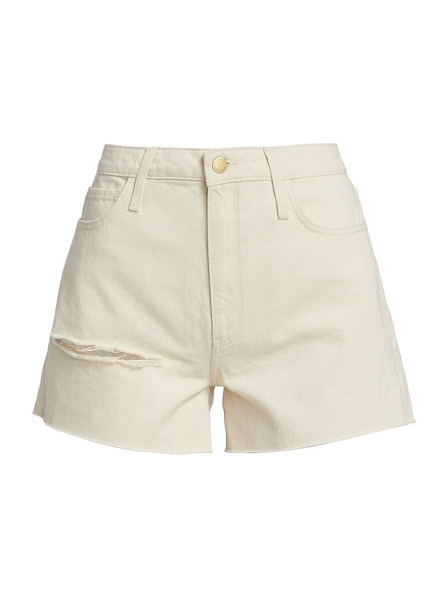 Women's Frayed Cotton Shorts - Off White - Size 26
