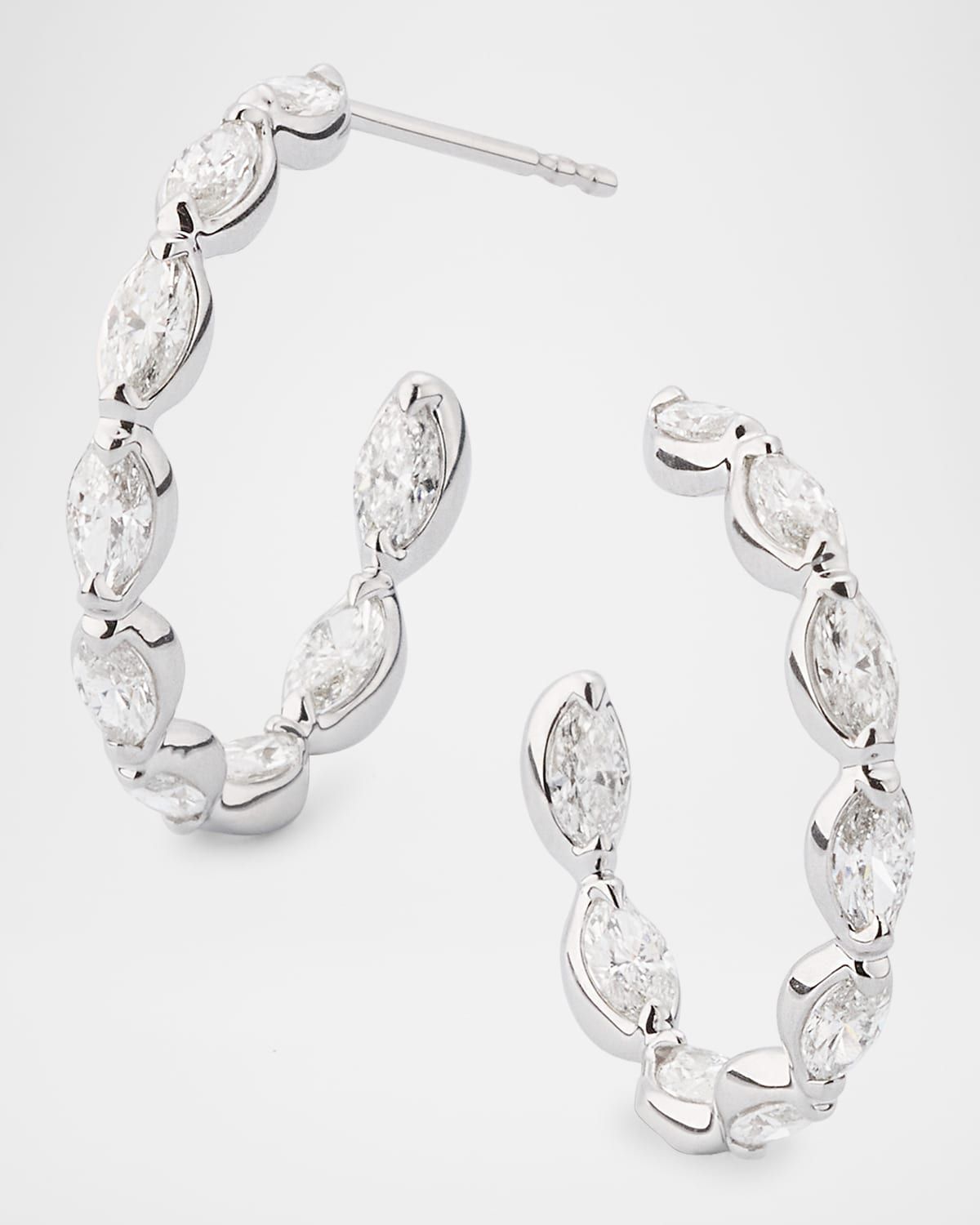 18K White Gold Inside Out Marquise Diamond Hoop Earrings, 2.70tcw, 1"L