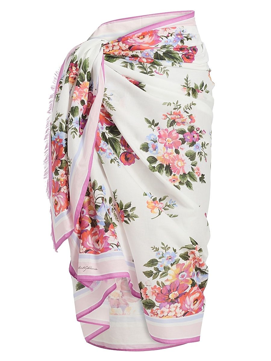 Women's Floral Bouquet Cotton Pareo - Fiorellini Bianco