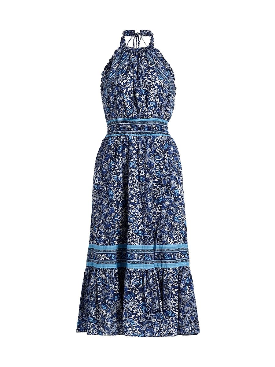 Women's Delia Printed Cotton Midi-Dress - Navy Floral - Size XL