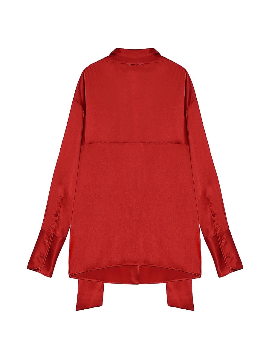Women's Elide Silk Tieneck Oversized Shirt - Red - Size 10