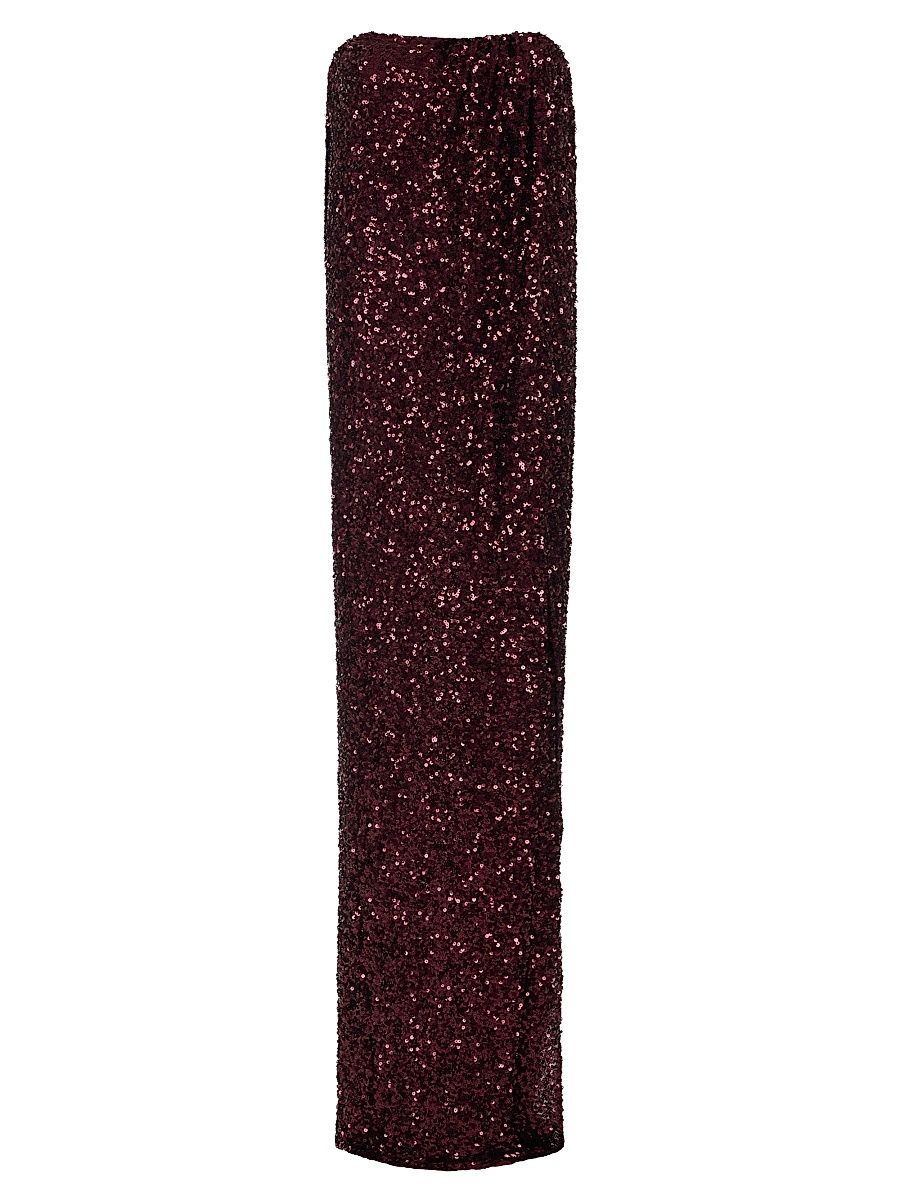 Women's Sequined Strapless Column Gown - Merlot - Size 6