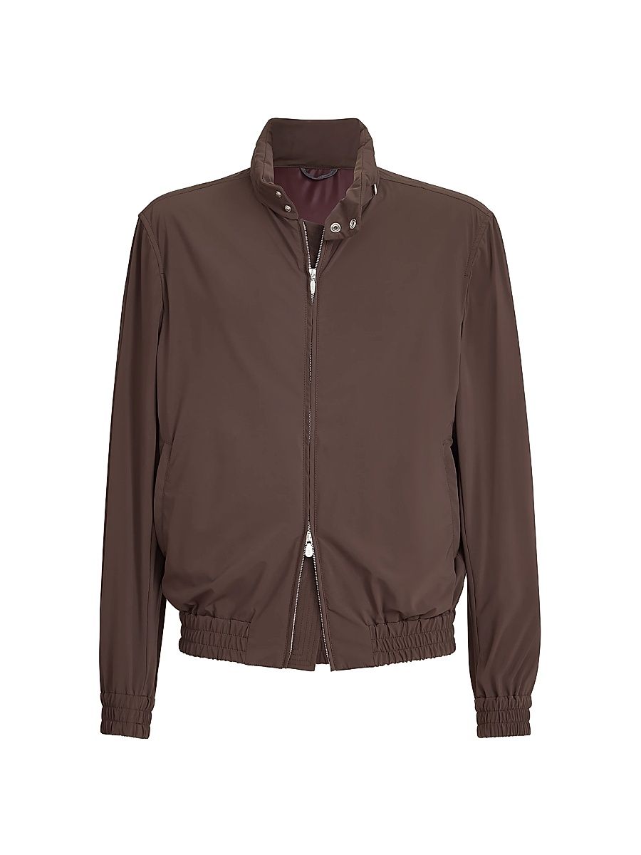 Men's Bonded Nylon Outerwear Jacket with Packable Hood - Hazelnut - Size 48