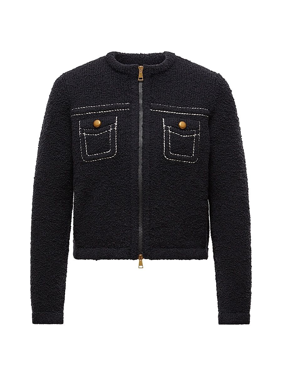 Women's Down-Filled Cardigan in Wool & Cotton - Navy Blue - Size XL