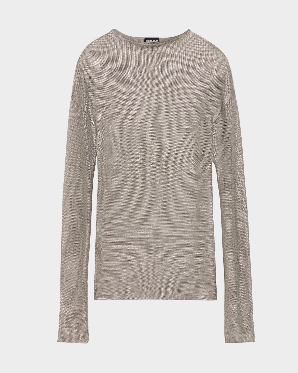 Laminated Mesh Long-Sleeve Top