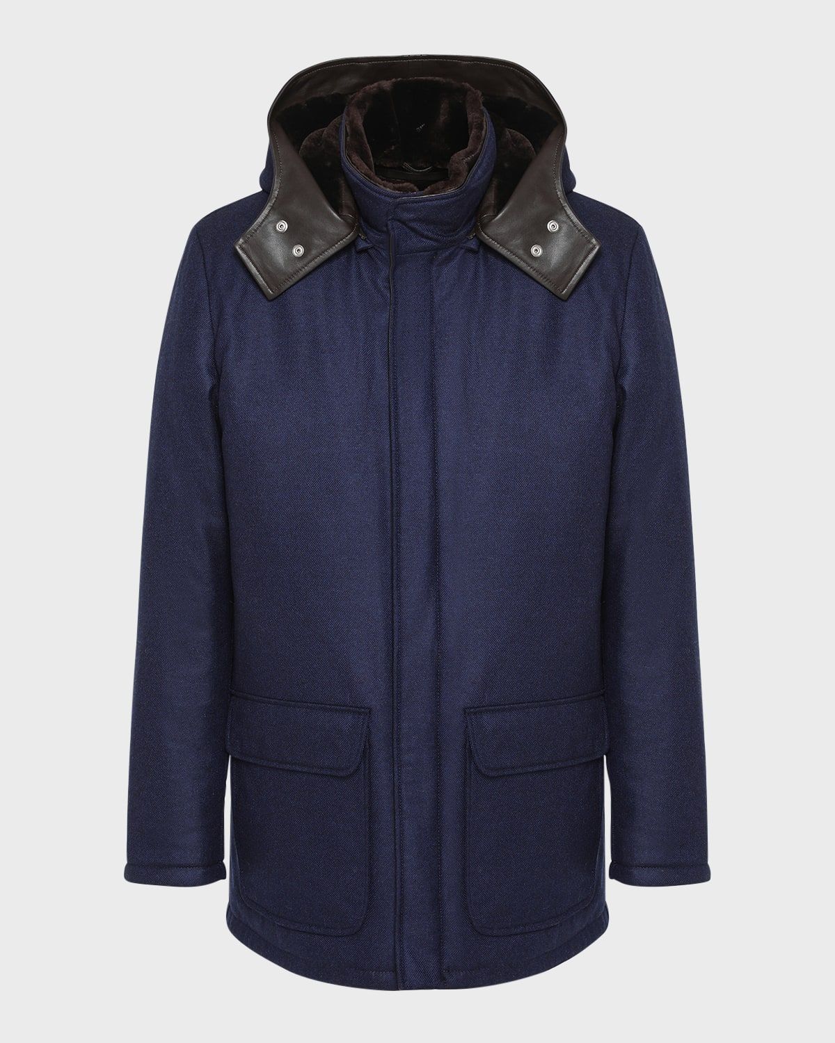 Men & apos;s Loro Piana Wool-Cashmere Parka with Lamb Shearling Collar and Detachable Hood