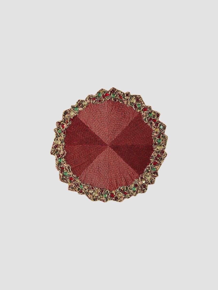 Kim Seybert Aurelia Beaded Cottton Placemat - Red
