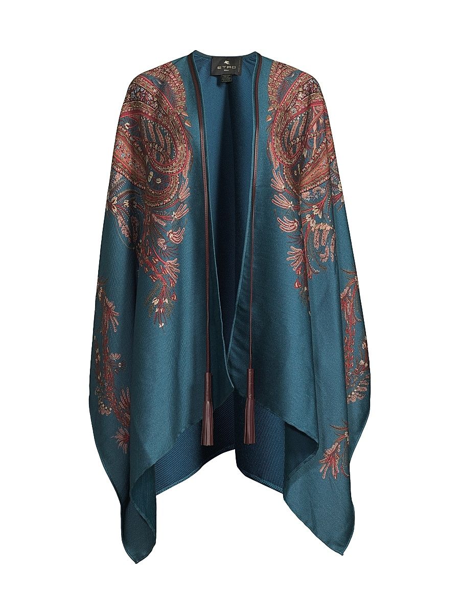 Women's Paisley Satin Poncho - Printed Blue