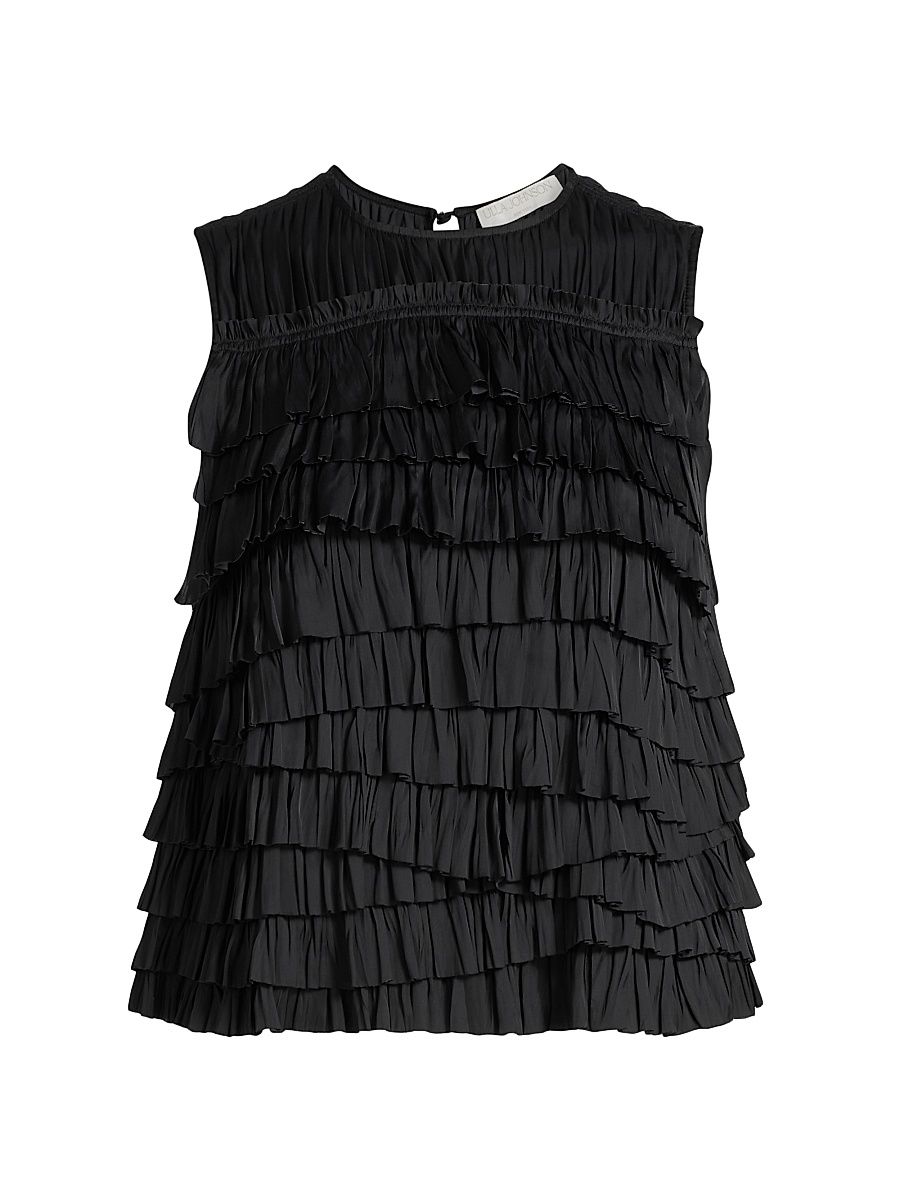 Women's Quinn Satin Plissé Top - Noir - Size 10