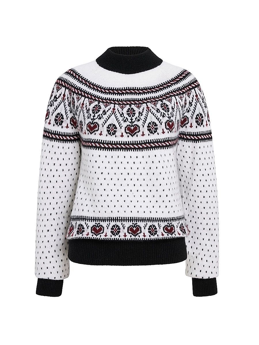 Women's Guy Cashmere Fair Isle-Style Sweater - Ivory Red Multi - Size Medium