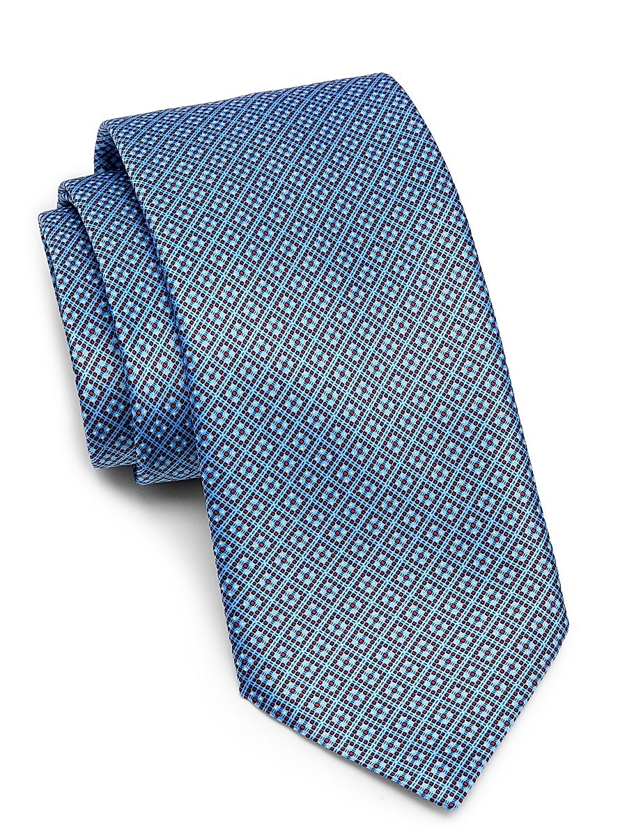 Men's Micro Grid Silk Tie - Bordeaux