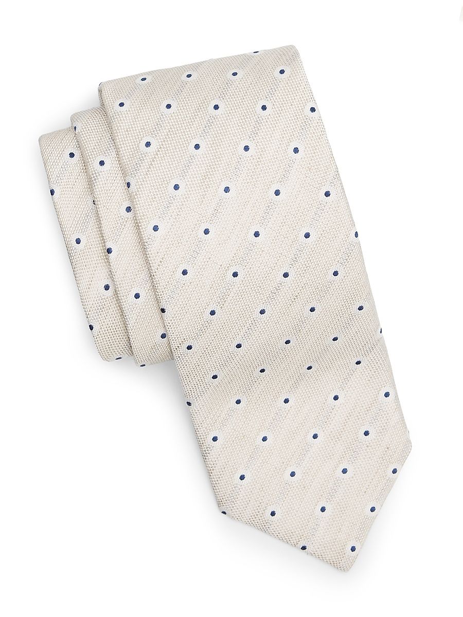 Men's Polka Dot Silk Tie - White With Blue