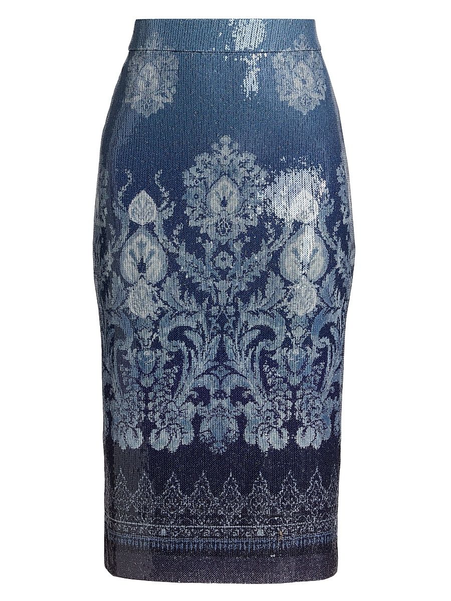 Women's Whitney Sequined Midi-Skirt - Blue Sequin - Size XL