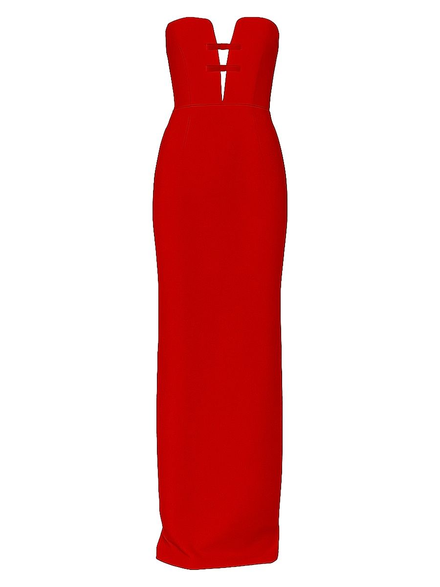 Women's Noa Pedro Bow-Detail Crepe Strapless Gown - Pedro Red - Size 10
