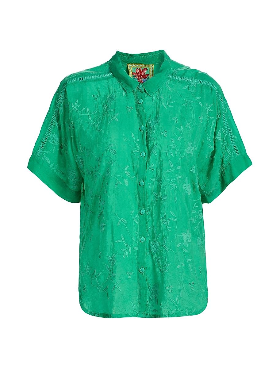 Women's The Audrey Eyelet Flower Embroidered Shirt - Bright Green - Size XXL