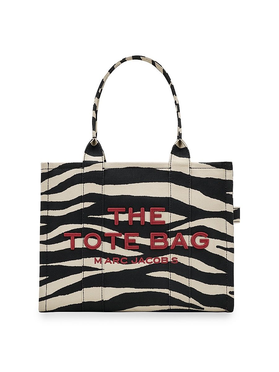 Women's Zebra-Print Canvas Large Tote Bag - Black White
