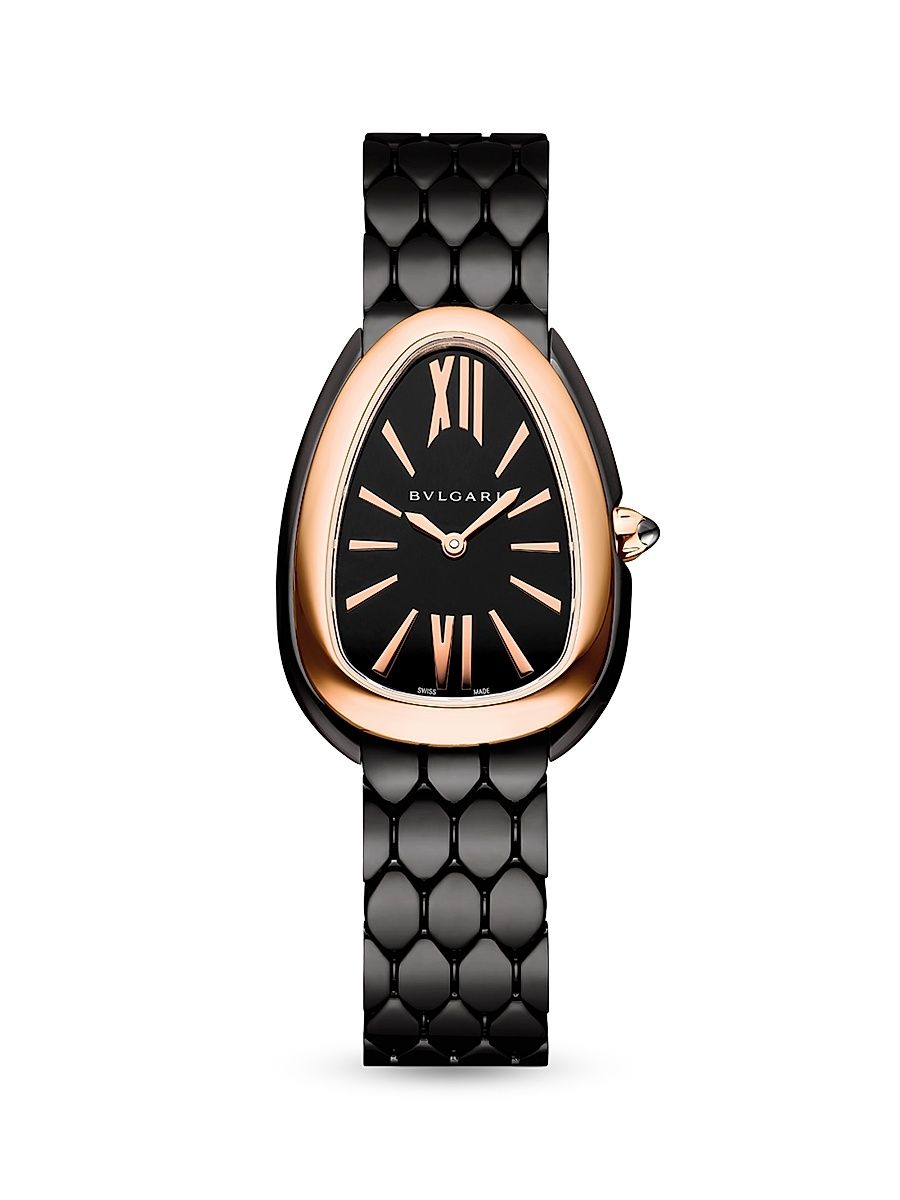 Women's Serpenti Seduttori Stainless Steel & 18K Rose Gold Bracelet Watch - Black