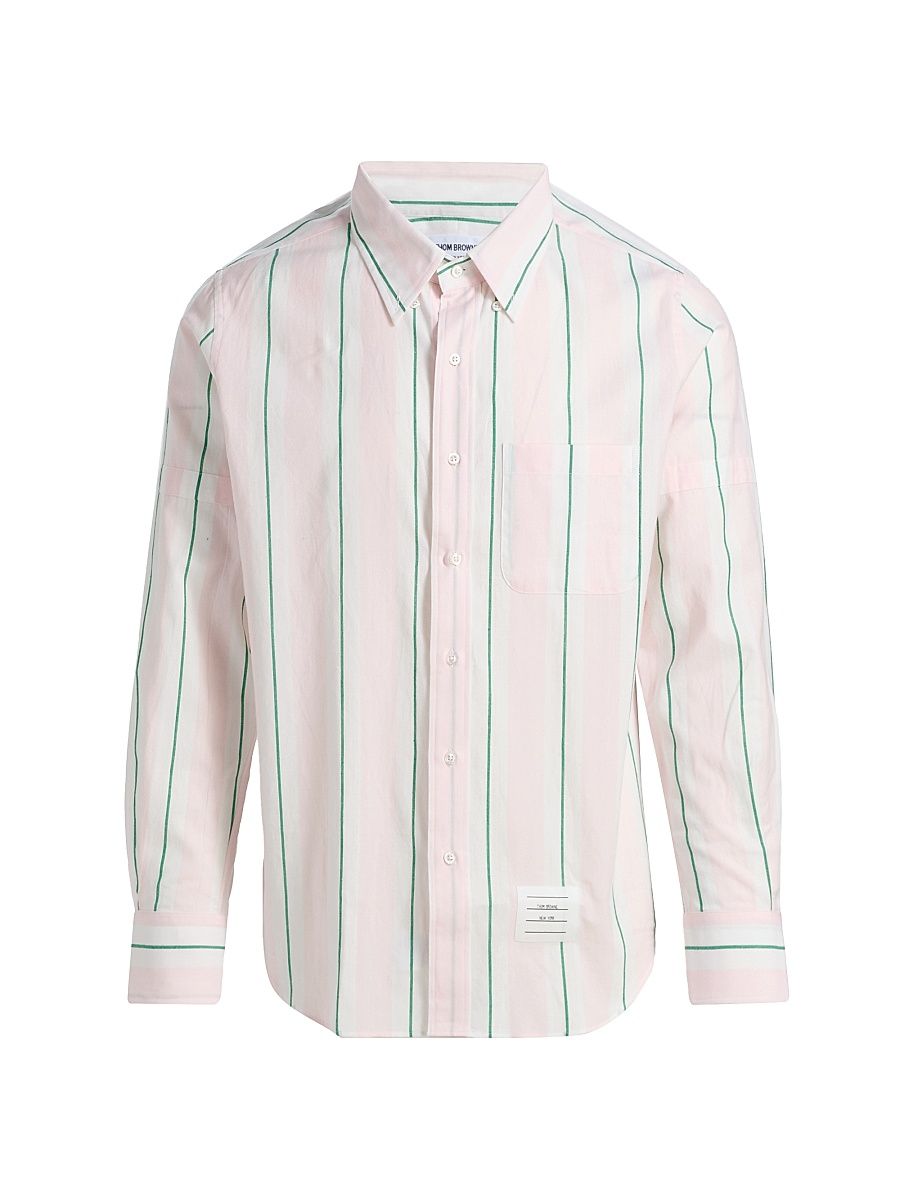 Men's Striped Cotton Button-Down Shirt - Light Pink - Size XXL