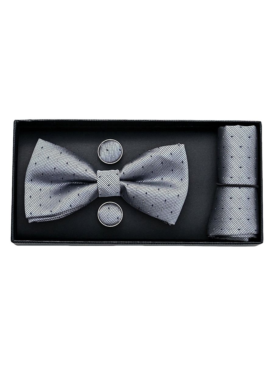 Textured Bow Tie Set - Silver