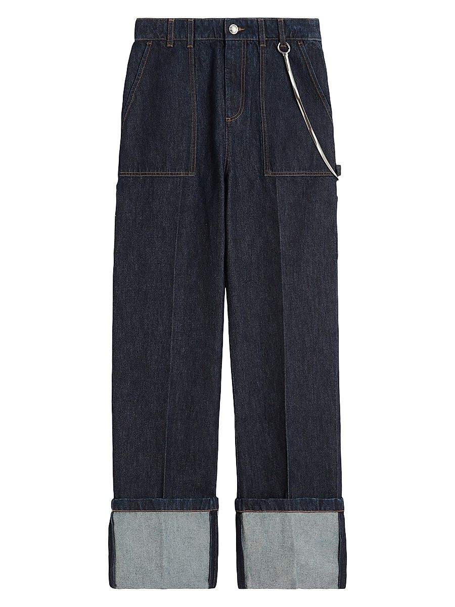 Women's Denim Jeans with High Turn Up - Midnightblue - Size 14